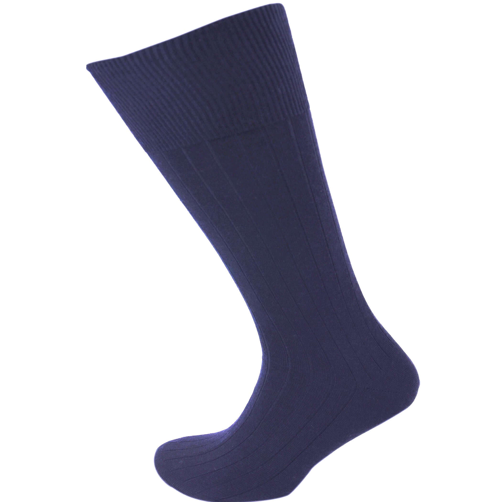 Viyella Mens Wool Half Hose Ribbed Sock With Hand Linked Toe - Blue