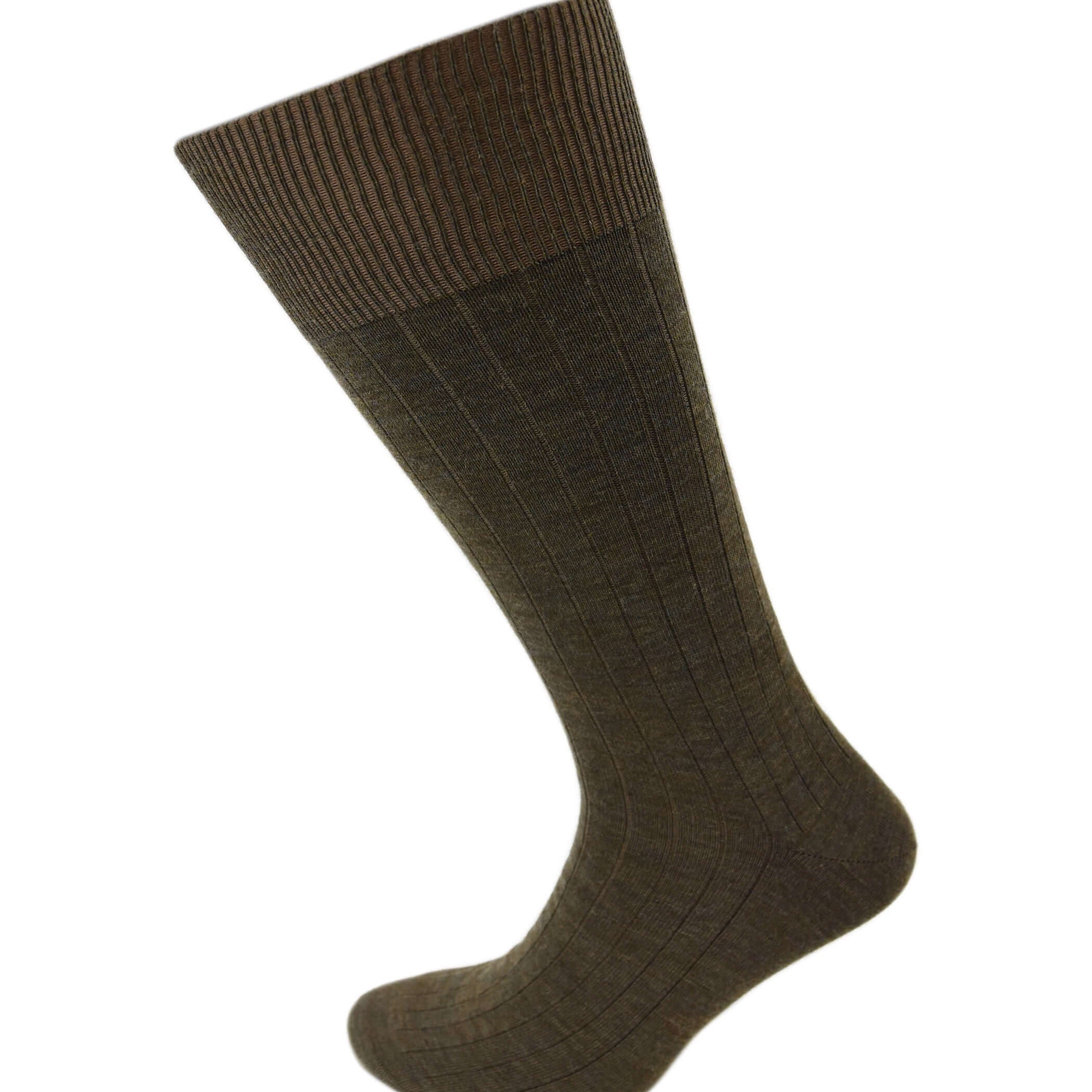 Viyella Mens Wool Half Hose Ribbed Sock With Hand Linked Toe - Brown