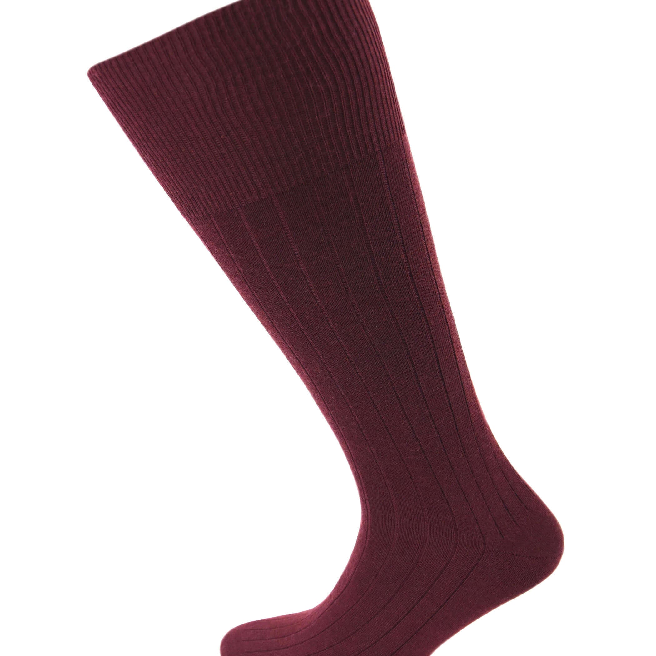 Viyella Mens Wool Half Hose Ribbed Sock With Hand Linked Toe - Mulberry