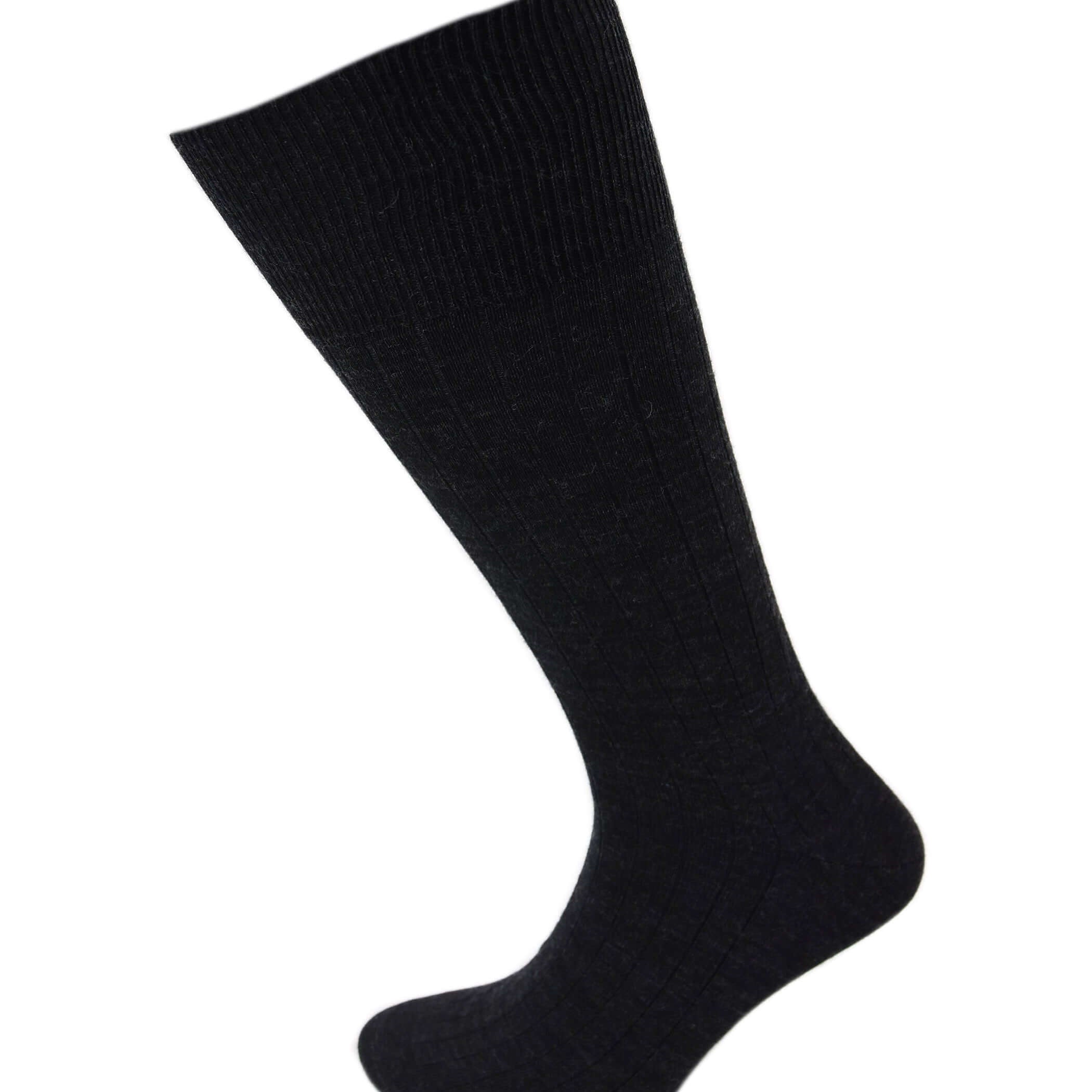 Viyella Mens Wool Half Hose Ribbed Sock With Hand Linked Toe - Charcoal