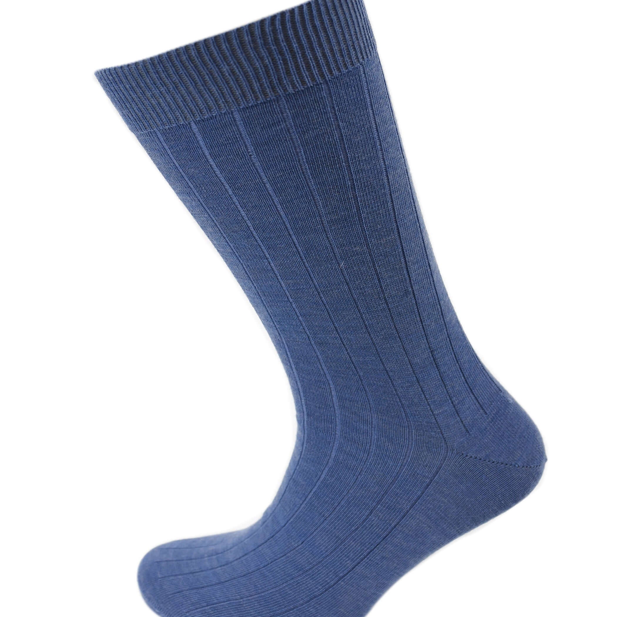 Viyella Men’s Short Merino Wool Socks – Ribbed, Hand Linked Toe, Wedgewood