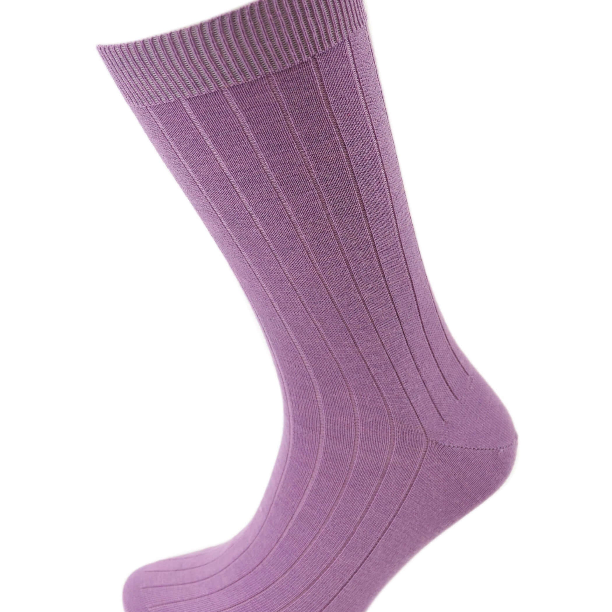 Viyella Men’s Short Merino Wool Socks – Ribbed, Hand Linked Toe, Mauve UK 6-11