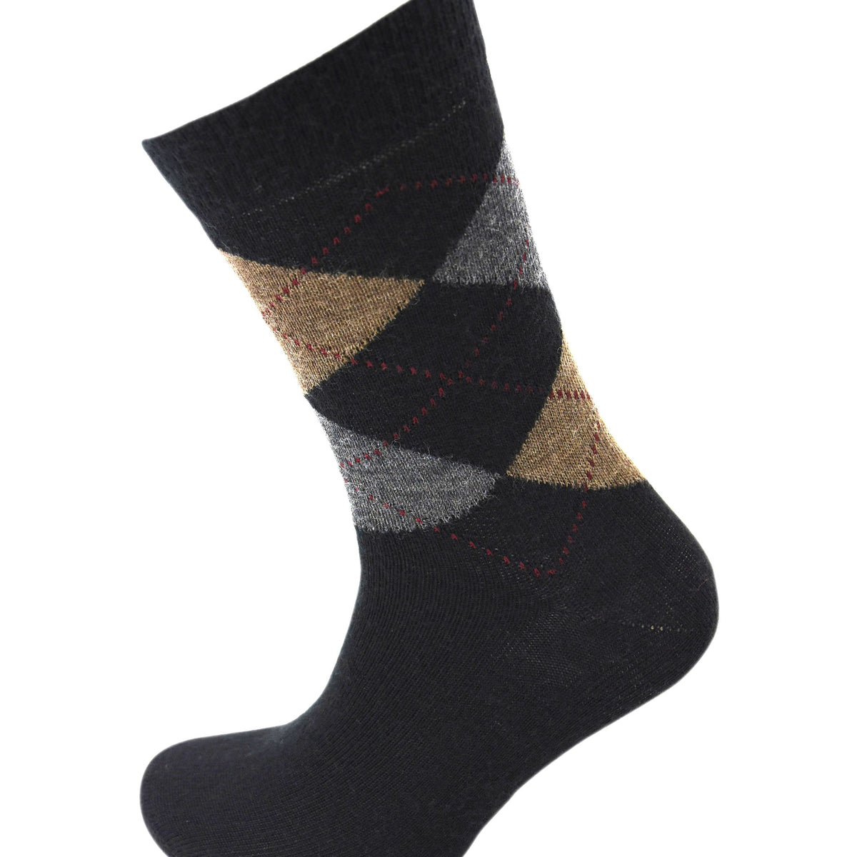 Viyella Men's Merino Wool Argyle Socks - Black - Made in England