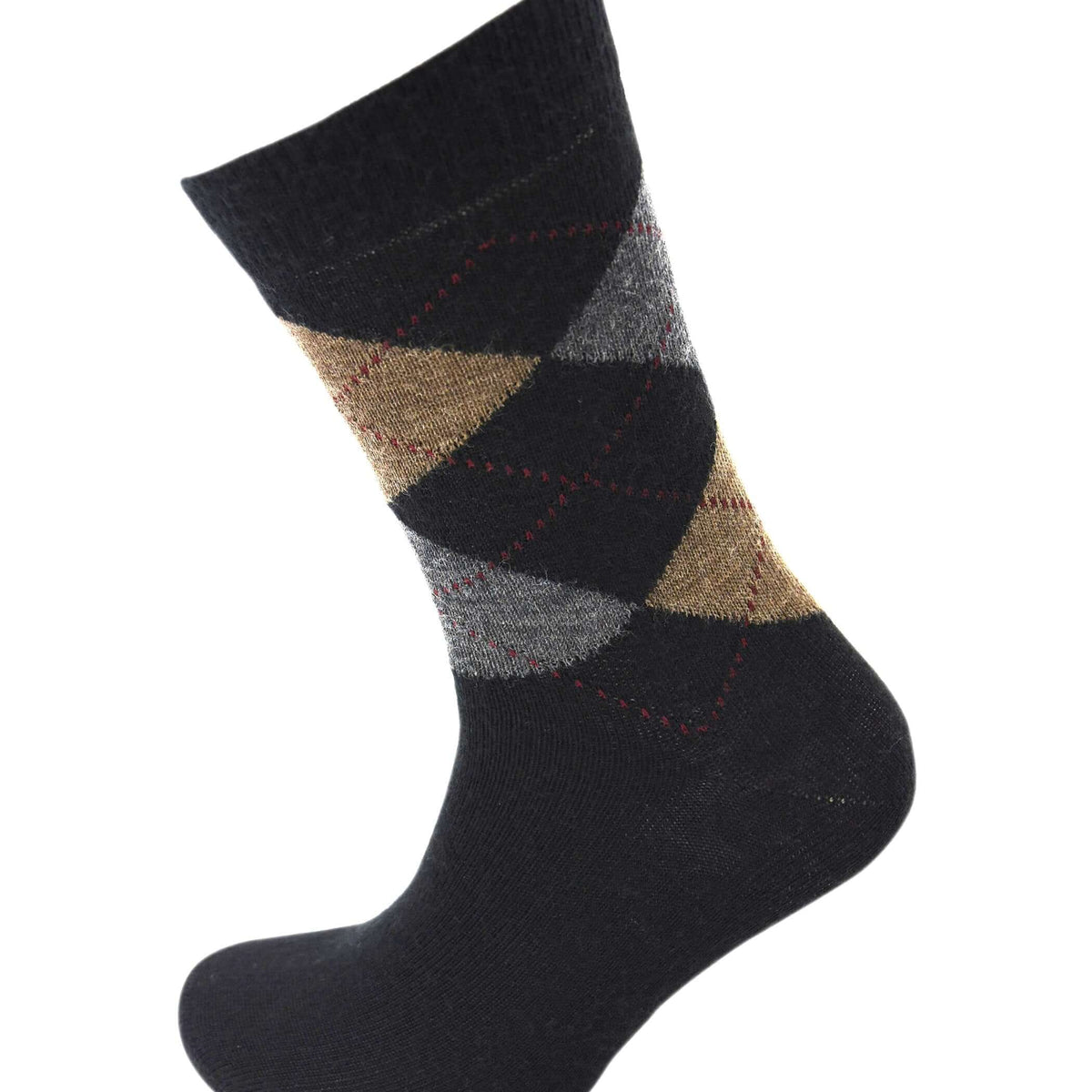 Viyella Men's Merino Wool Argyle Socks - Black - Made in England