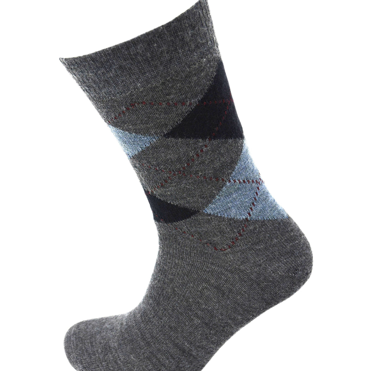Viyella Men's Merino Wool Argyle Socks - Mid Grey - Made in England