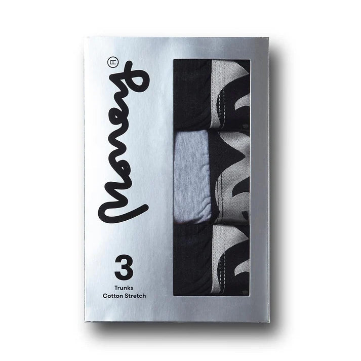Money Clothing - 3 Pack Cotton Stretch Trunks - Black with Silver Waistband