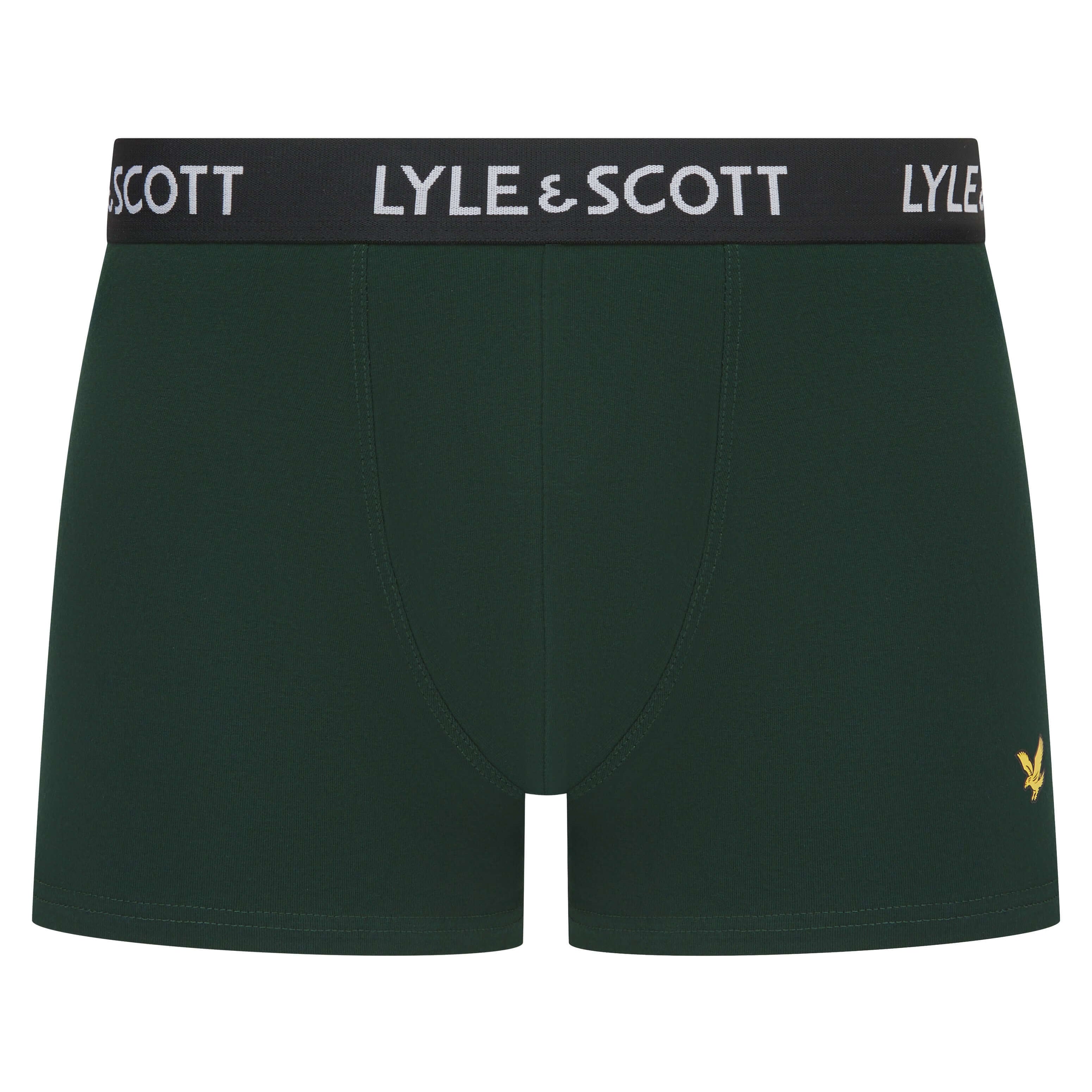 Lyle & Scott Men's 3 Pack Cotton Stretch Trunks - Wine Tasting / Black / Pine Grove
