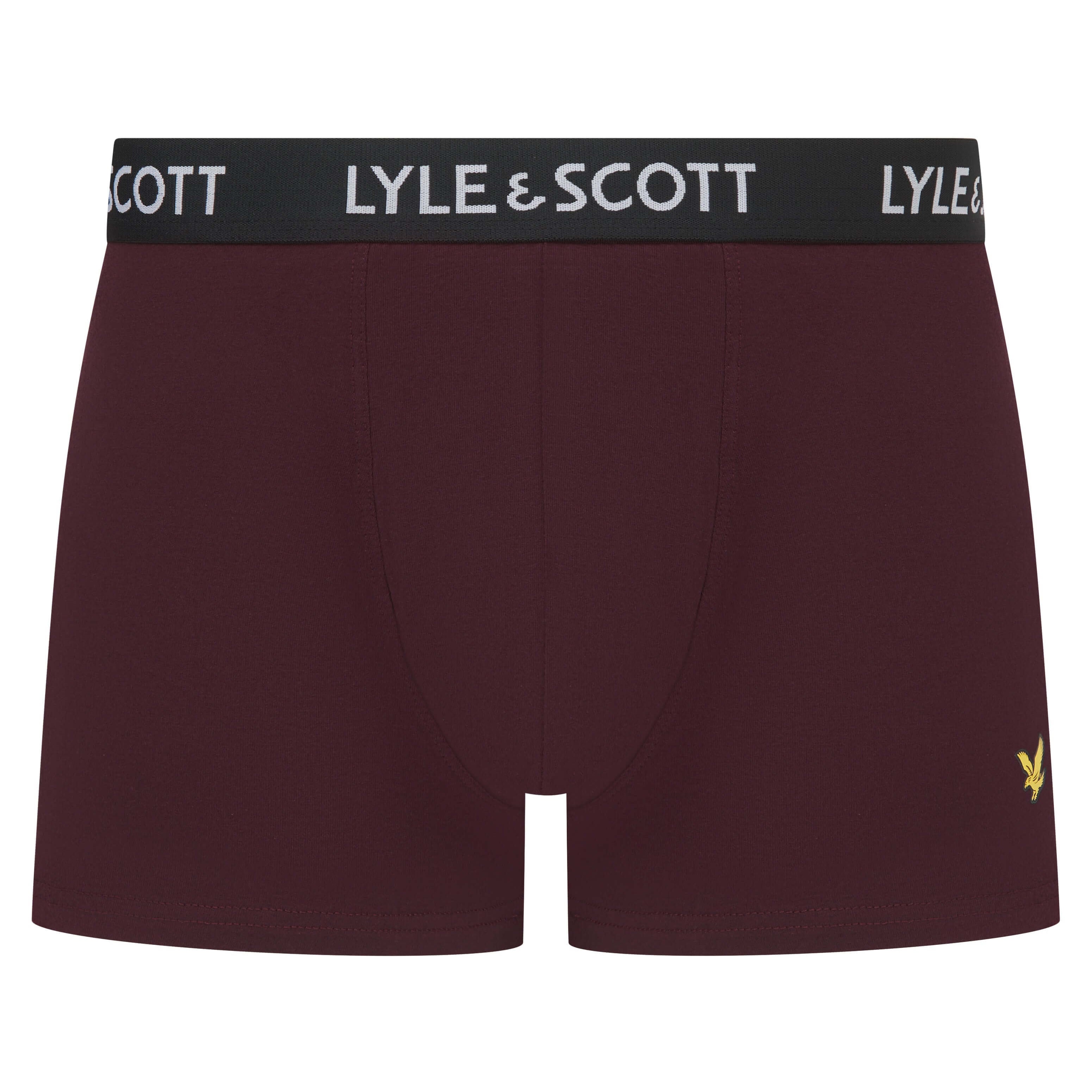 Lyle & Scott Men's 3 Pack Cotton Stretch Trunks - Wine Tasting / Black / Pine Grove