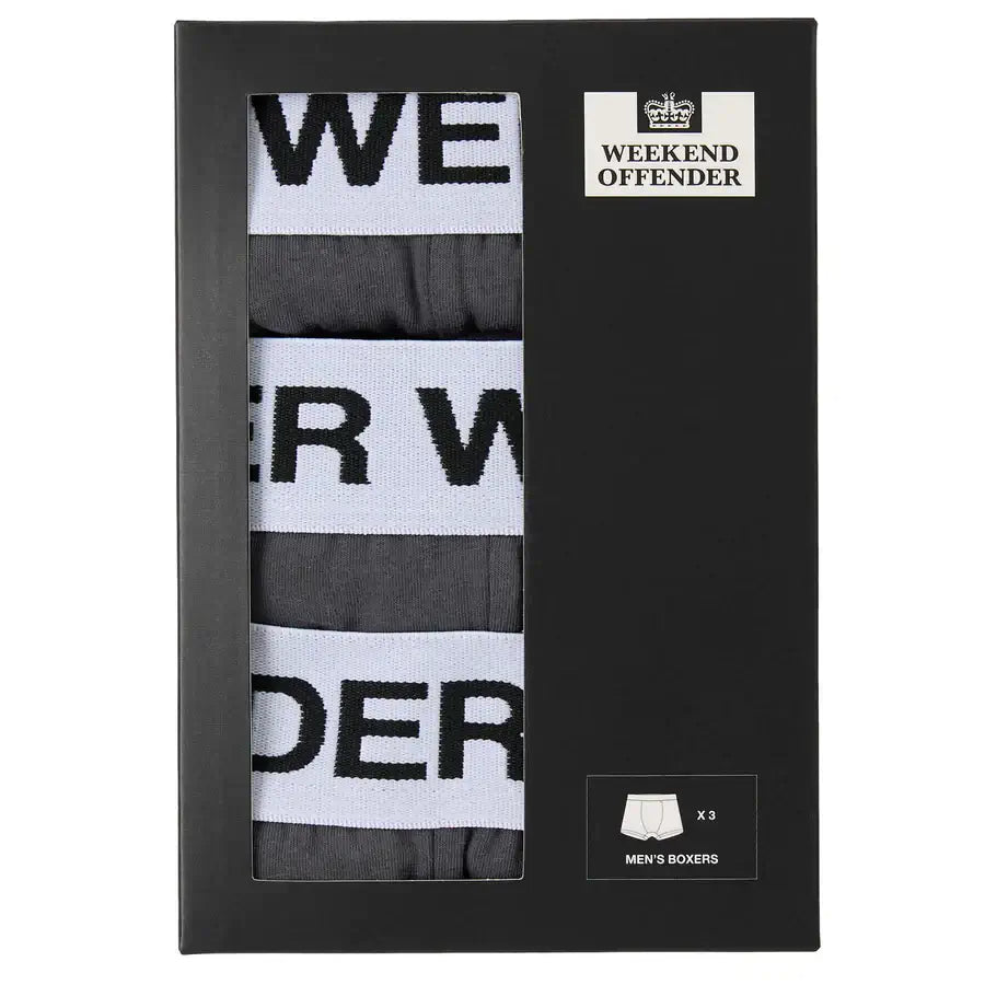 Weekend Offender Boxer Shorts 3 Pack Trunks - Dark Charcoal