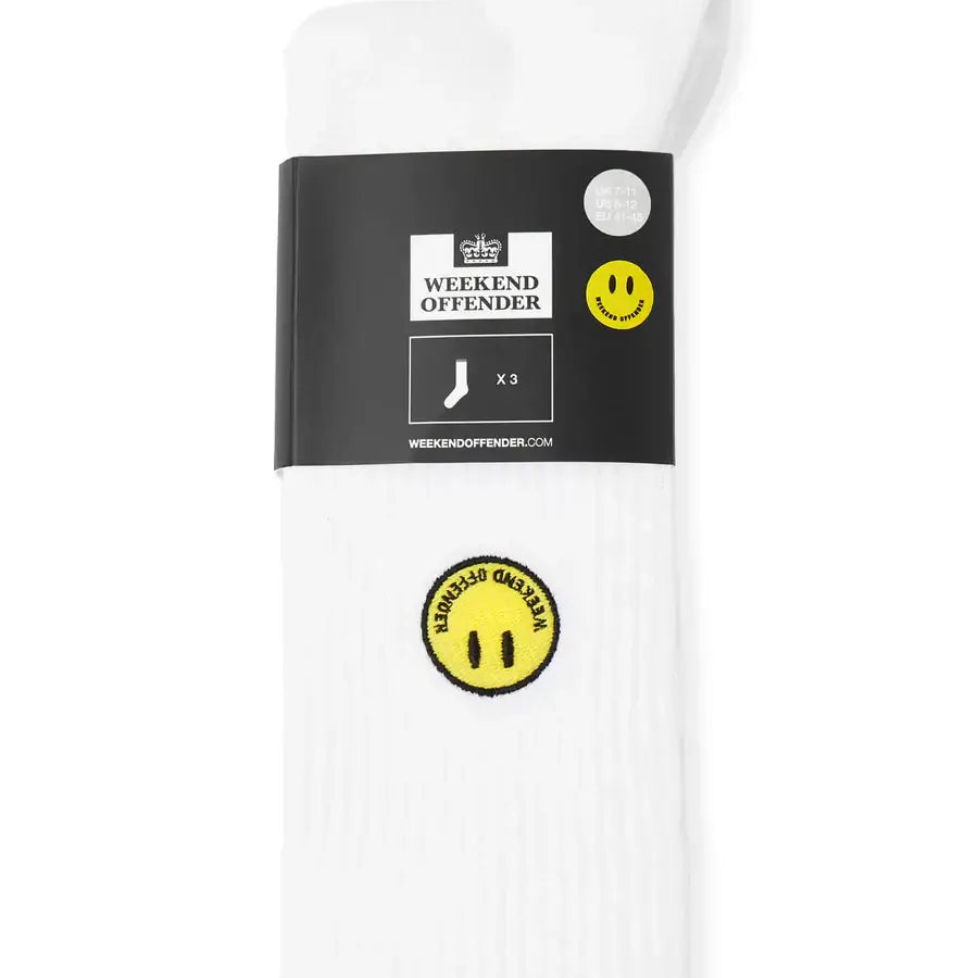 Weekend Offender Smiley Sports Socks White - 3 Pack