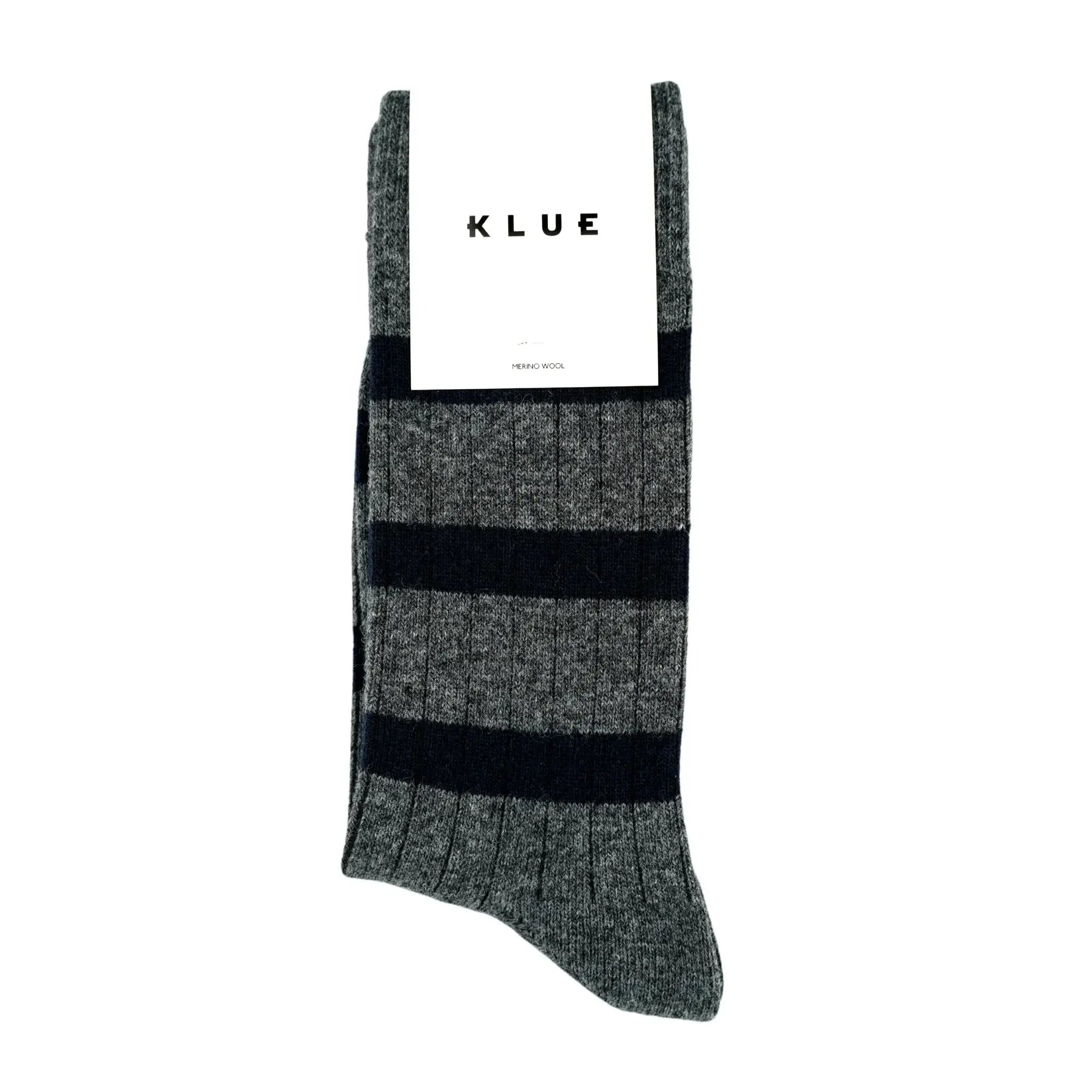KLUE Merino Wool Socks with Stripes | Grey & Black