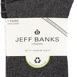 Jeff Banks Men's - 7 Pack Oxford Plain Socks Charcoal - (7/11)