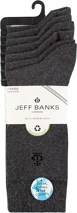 Jeff Banks Men's - 7 Pack Oxford Plain Socks Charcoal - (7/11)