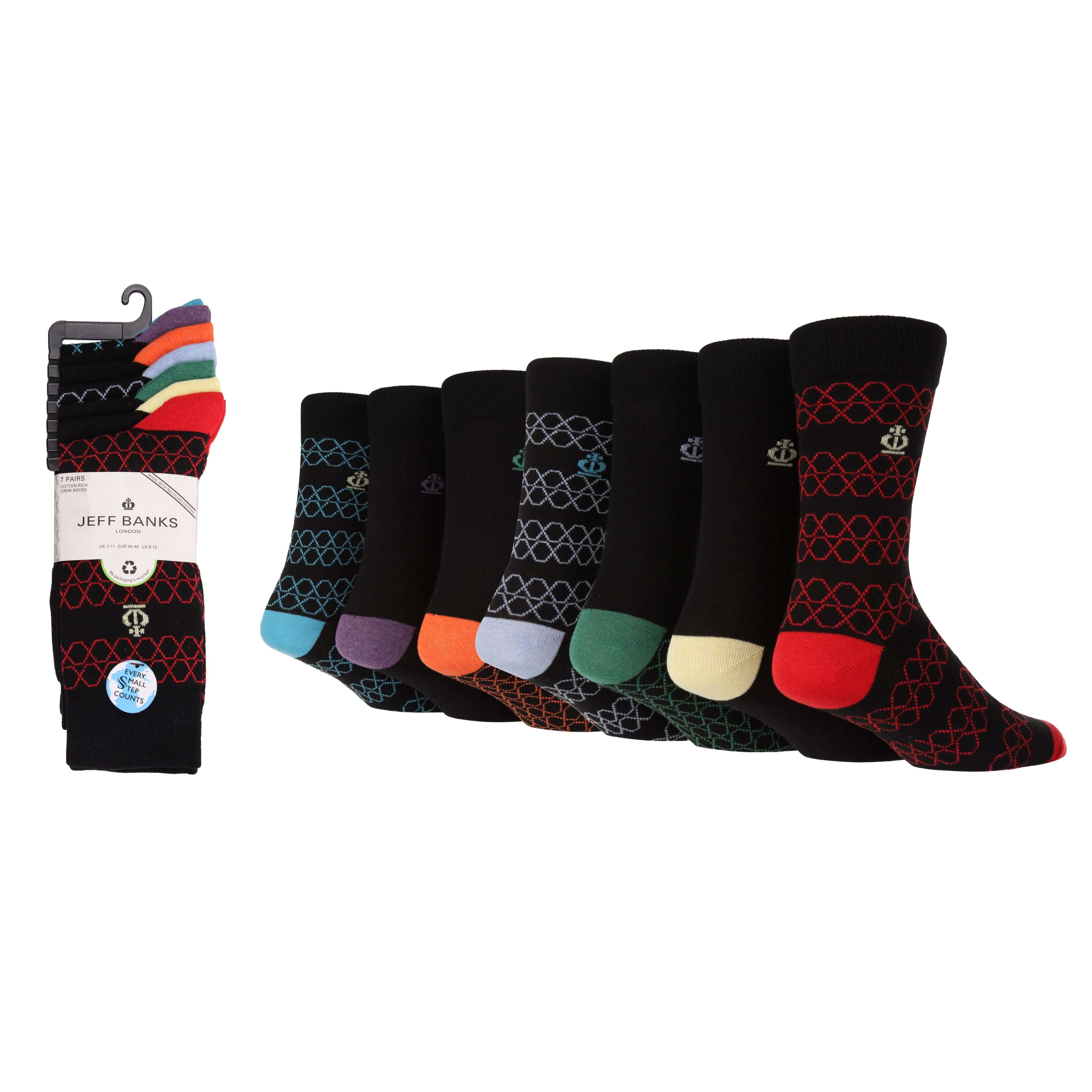 Jeff Banks Men's 7 Pack Hexagon Jacquard Socks - Black