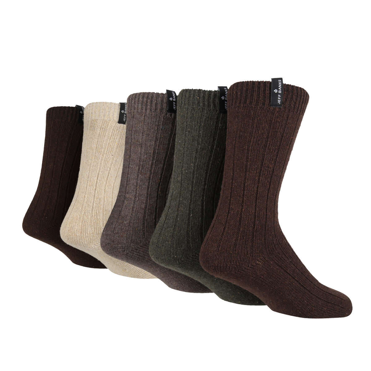 Jeff Banks men's 5 pack wool mix leisure socks - Beige and Brown