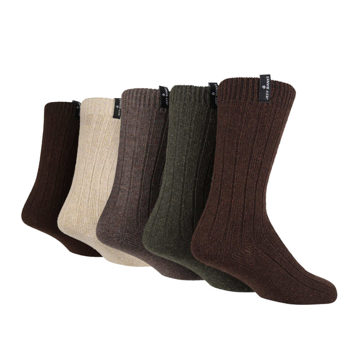 Jeff Banks men's 5 pack wool mix leisure socks - Beige and Brown