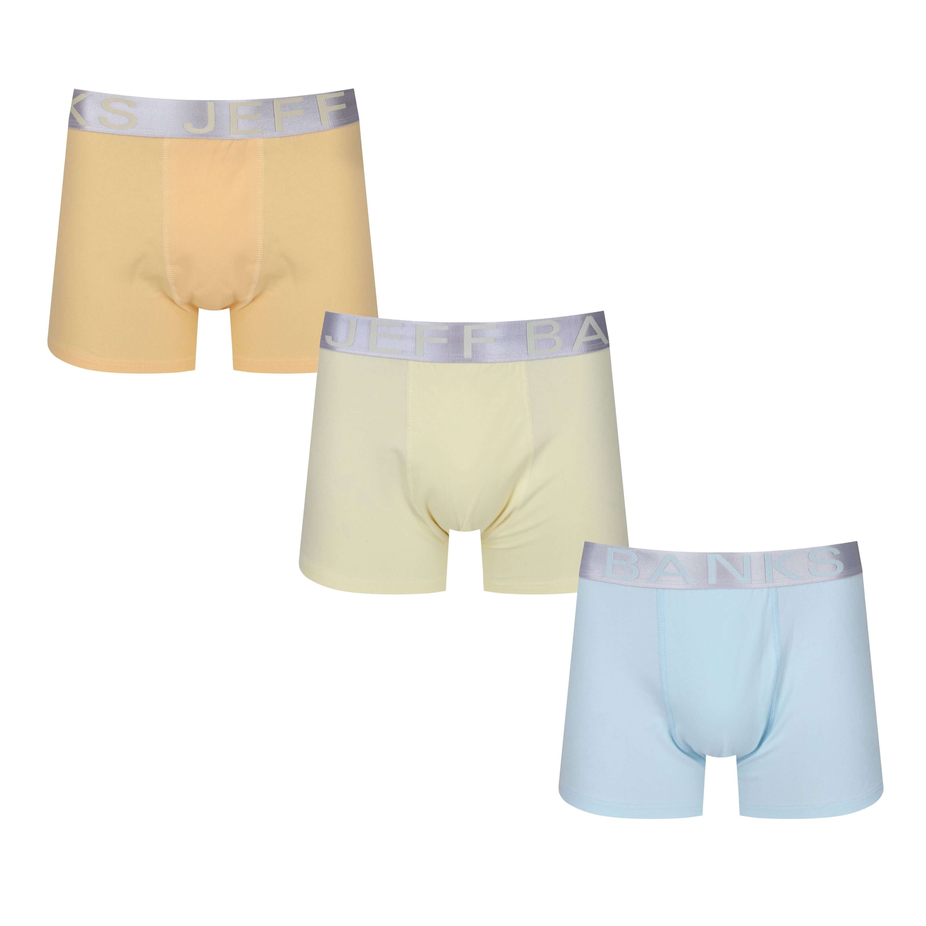 Jeff Banks Men's 3 Pack Cotton Fashion Pastel Trunks - Orange/Blue/Yellow