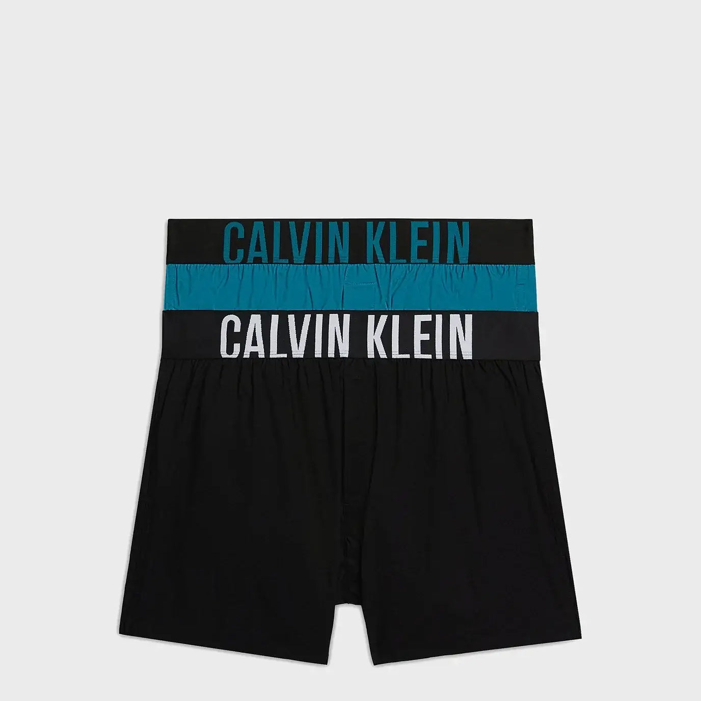 Calvin Klein 2 Pack Slim Fit Woven Boxers, Intense Power Black / Blue