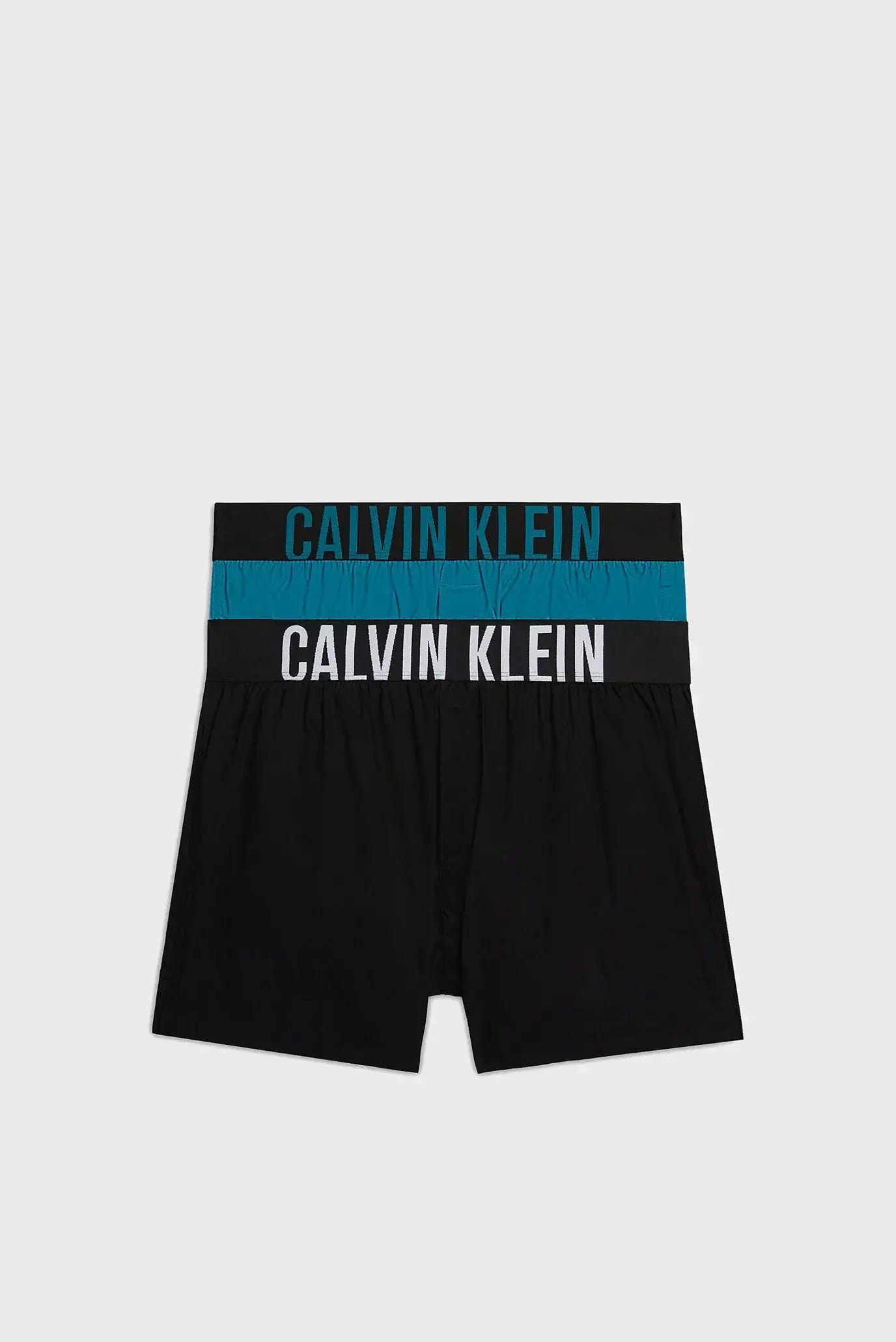 Calvin Klein 2 Pack Slim Fit Woven Boxers, Intense Power Black / Blue