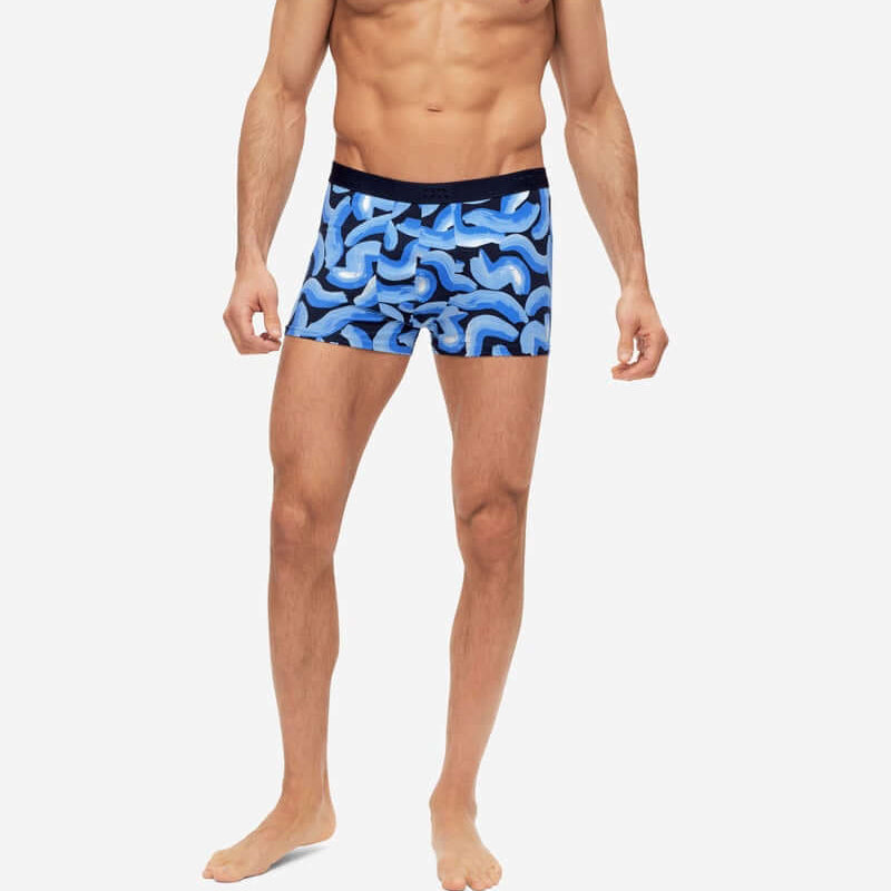 Derek Rose Men's Trunks - Navy Brushstroke Pima Cotton