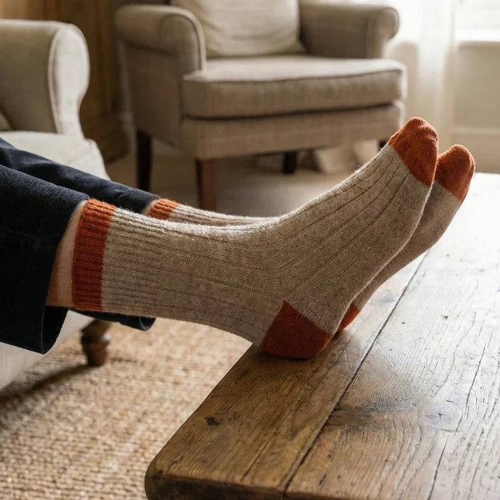 KLUE men's merino wool band socks beige orange - Beige & Orange - UK 7.5-11