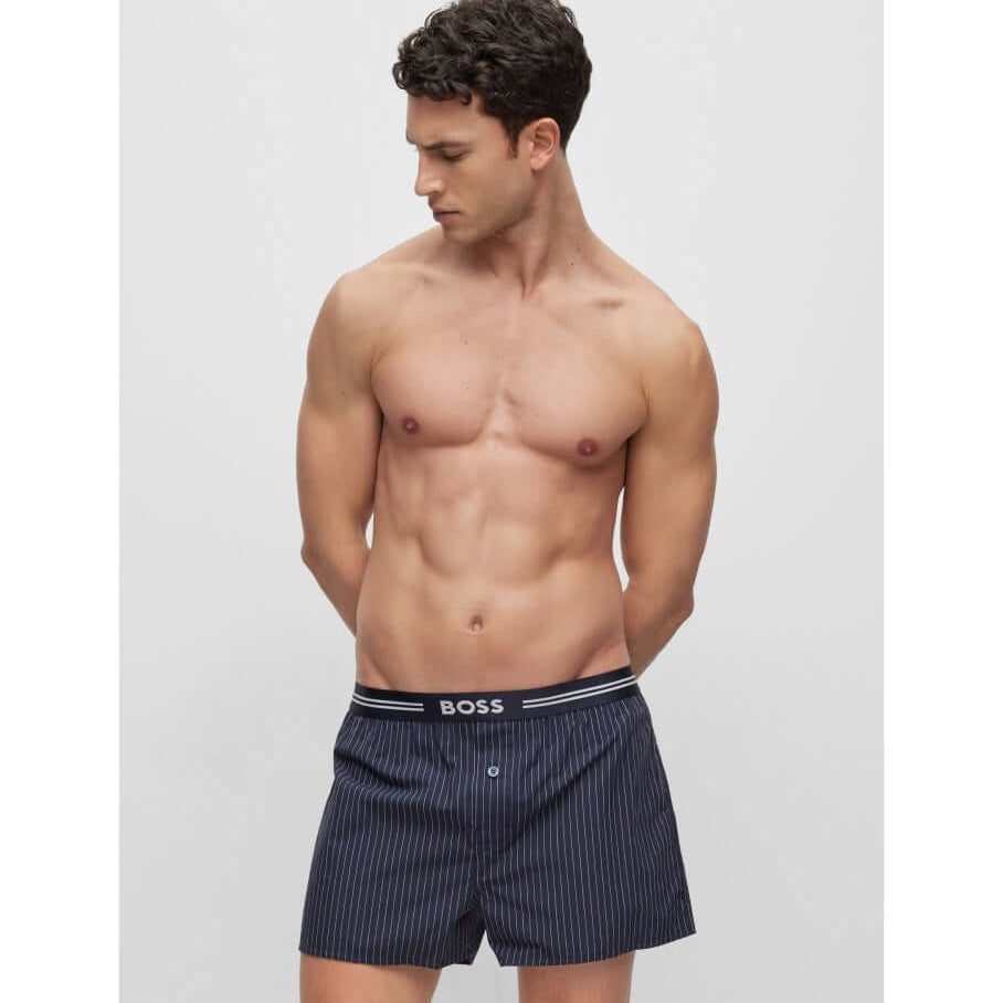 Boss 3 Pack Cotton Woven Boxers - Navy Multi ( Pyjama Boxer Shorts )