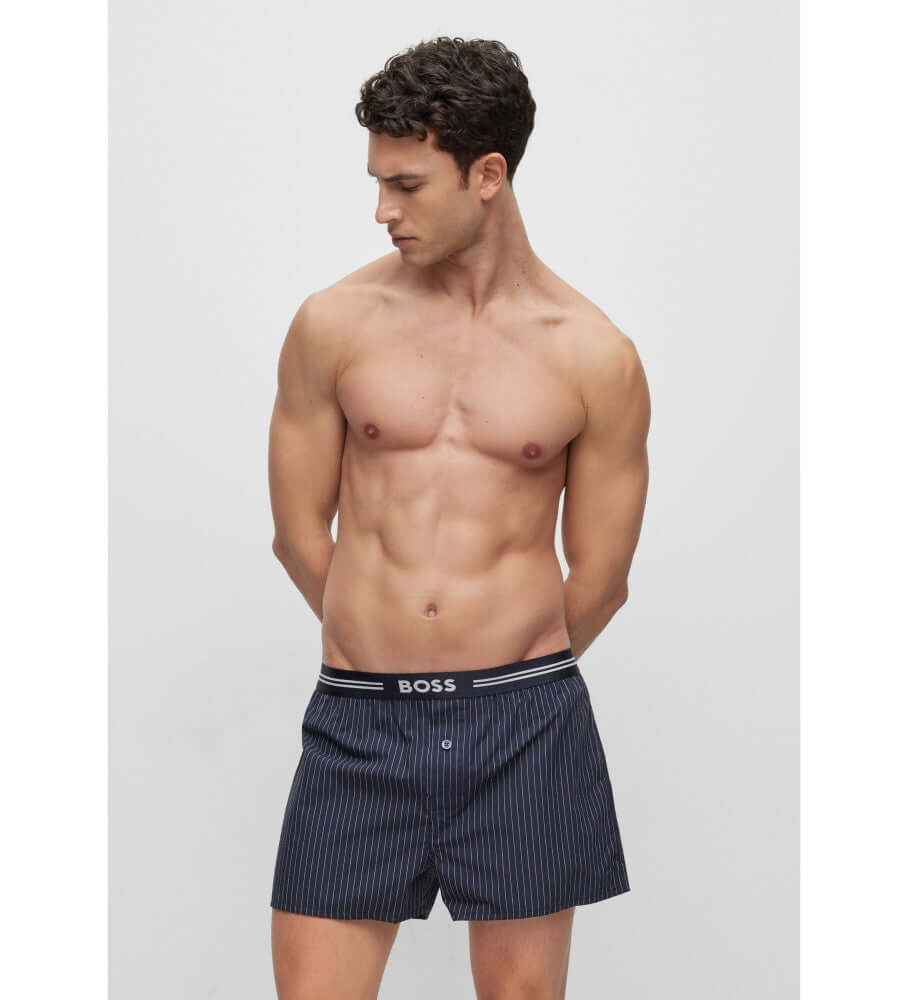 Boss 3 Pack Cotton Woven Boxers - Navy Multi ( Pyjama Boxer Shorts )