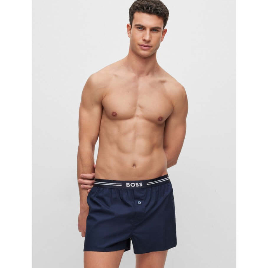 Boss 3 Pack Cotton Woven Boxers - Navy Multi ( Pyjama Boxer Shorts )