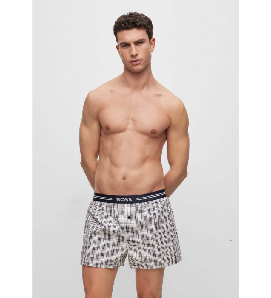 Boss 3 Pack Cotton Woven Boxers - Navy Multi ( Pyjama Boxer Shorts )