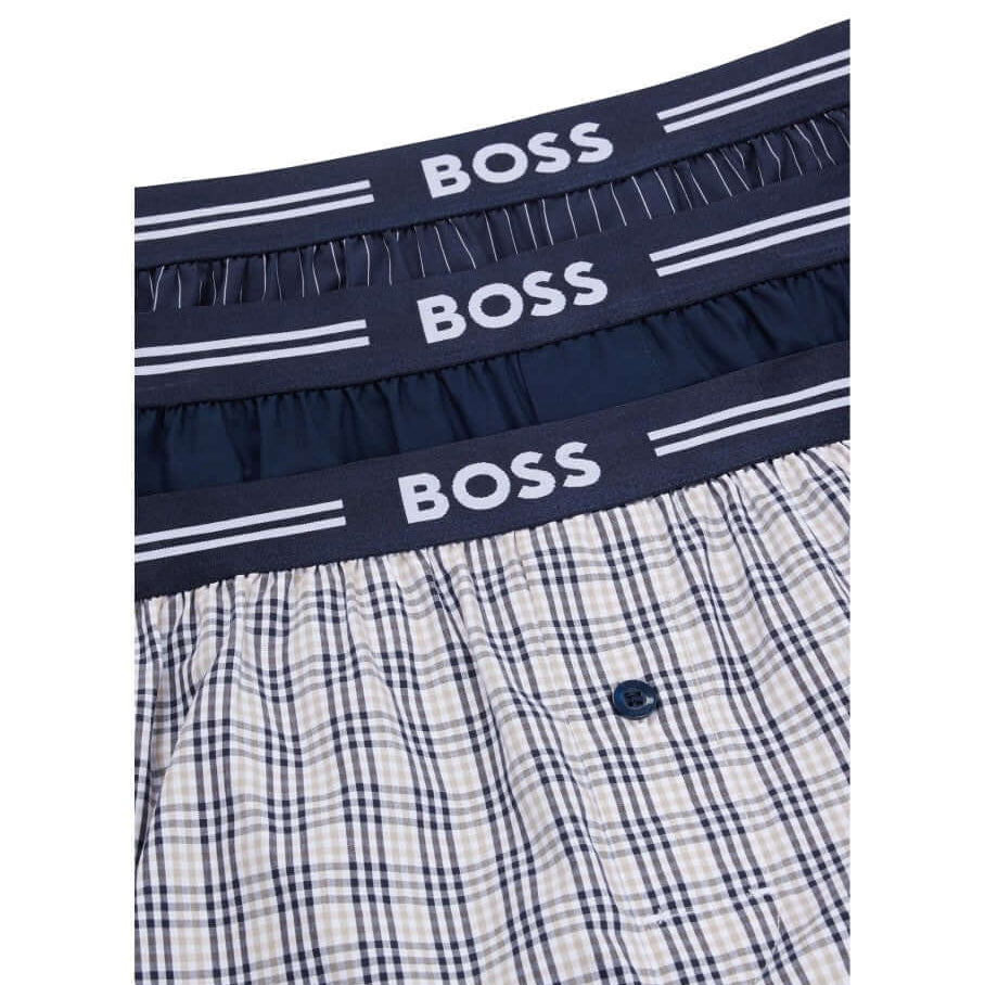 Boss 3 Pack Cotton Woven Boxers - Navy Multi ( Pyjama Boxer Shorts )