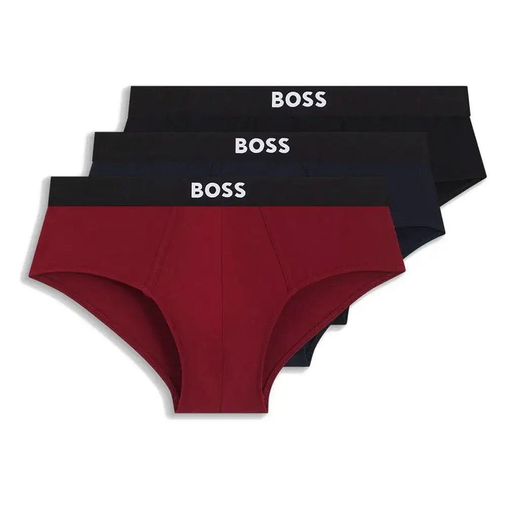 BOSS ONE 3-Pack Stretch Cotton Hip Briefs – Black, Red