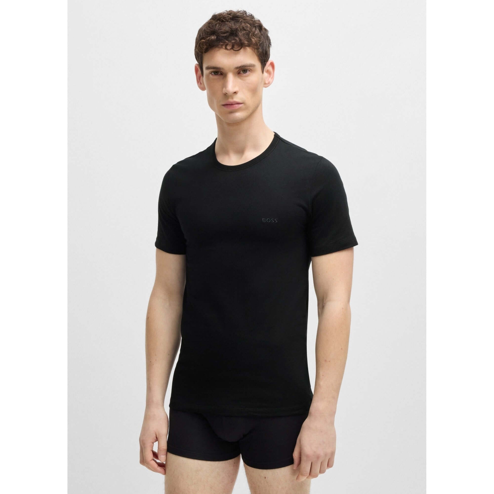 Boss 3 Pack Cotton Underwear T-Shirts With Logo Embroidered - Beige/Black/White