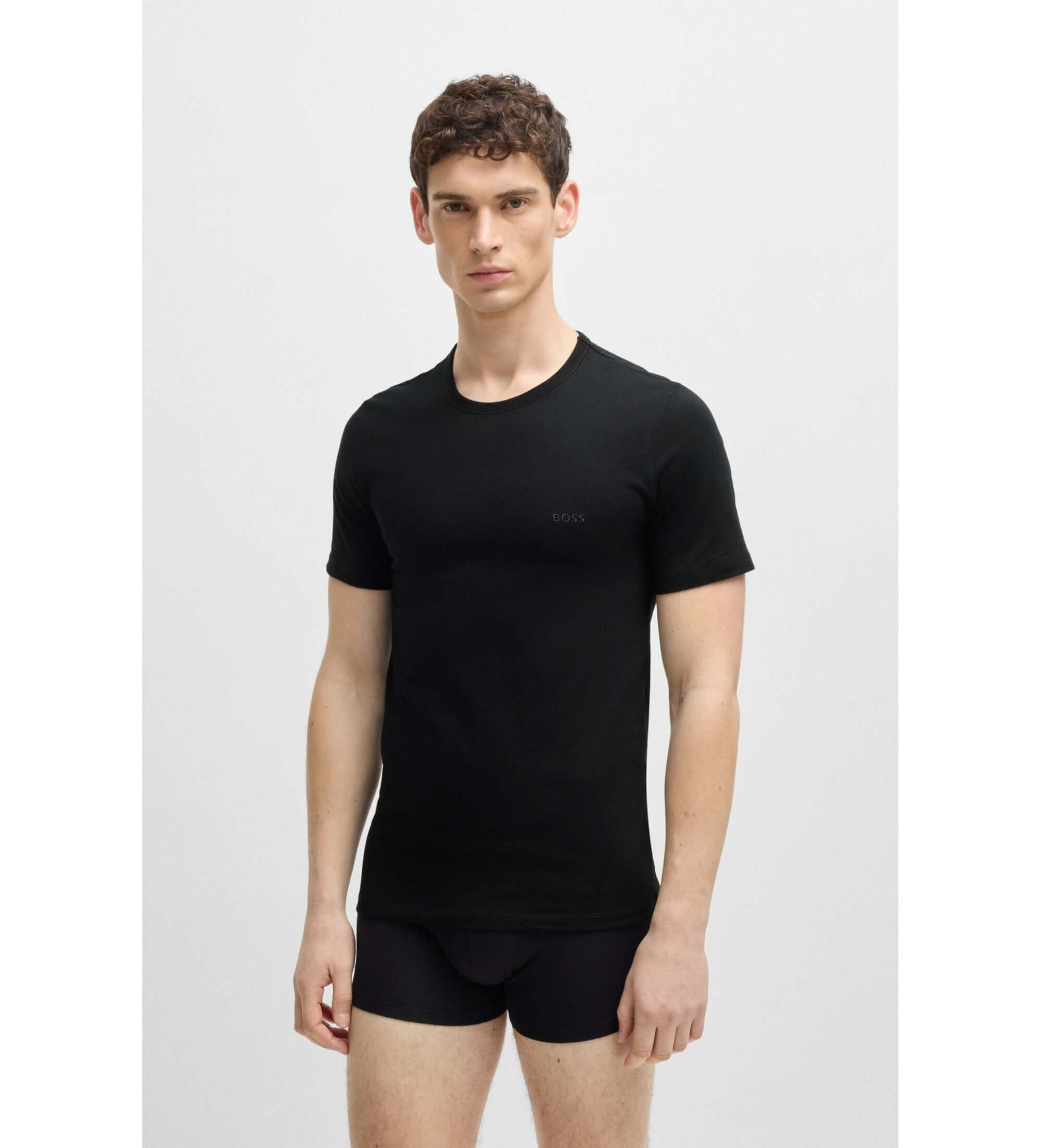 Boss 3 Pack Cotton Underwear T-Shirts With Logo Embroidered - Beige/Black/White
