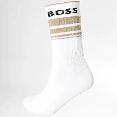 Boss 3 Pack Rib Stripe Socks - White