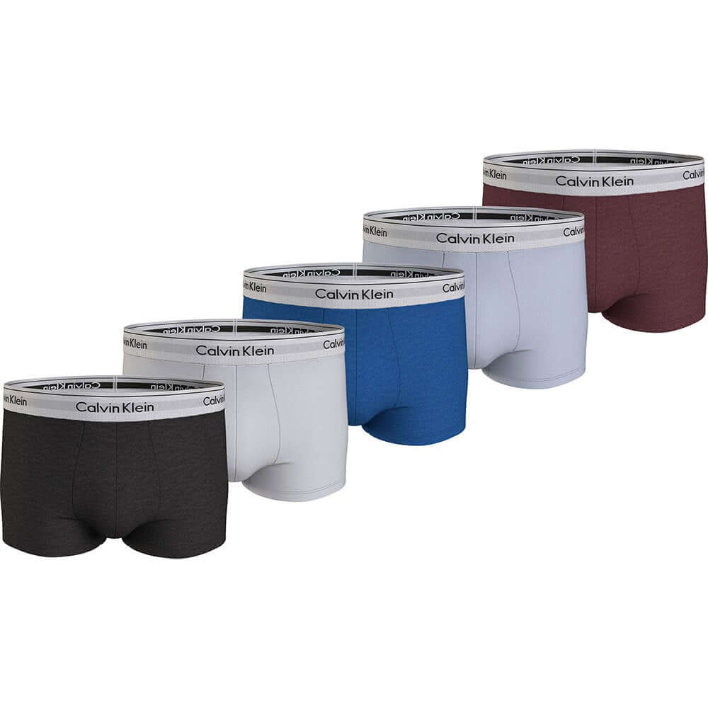 Calvin Klein 5 Pack Modern Cotton Low Rise Trunks - Blue/ White/Grey/Burgundy