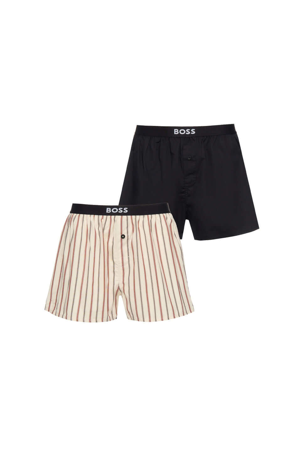 Boss 2 Pack Woven Boxers / Pyjama Shorts - Black-Stripes