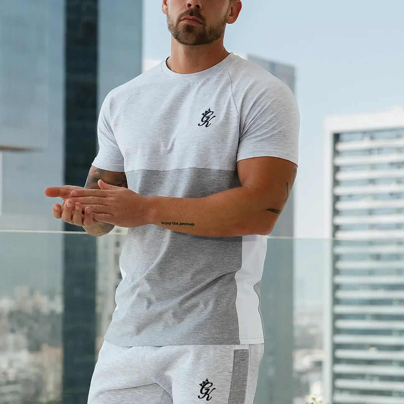 Gym King Contrast Panel Tee - Snow Marl/Light Grey/White, T-Shirt