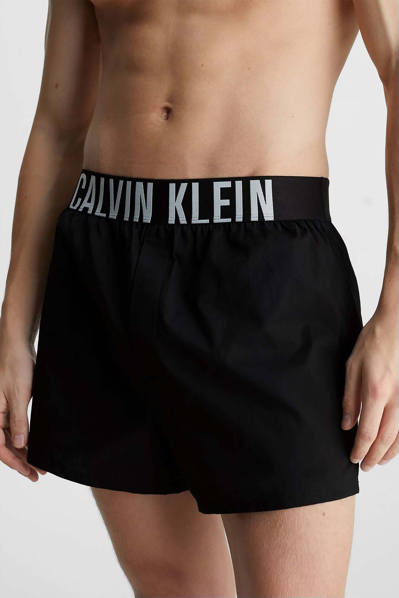Calvin Klein 2 Pack Slim Fit Woven Boxers, Intense Power Black / Blue