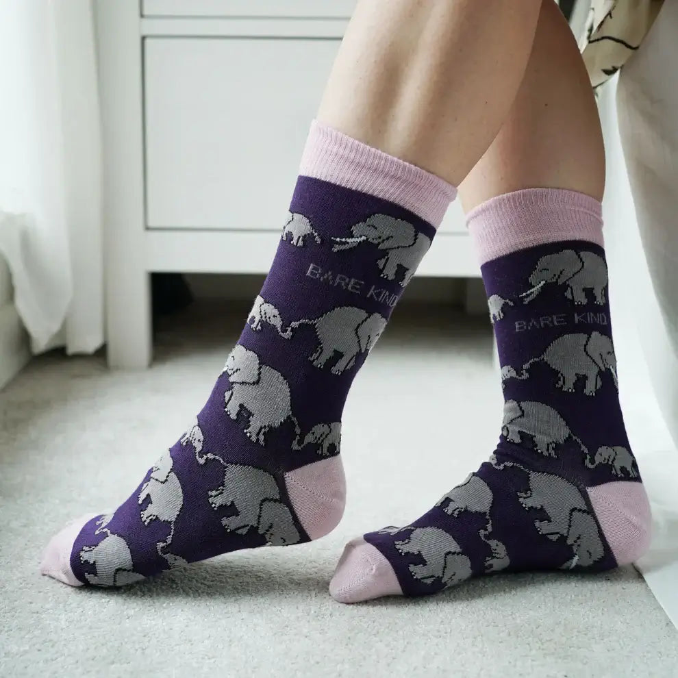 Bare Kind Save the Elephant Bamboo Socks | Eco-Friendly Charity Gift Socks