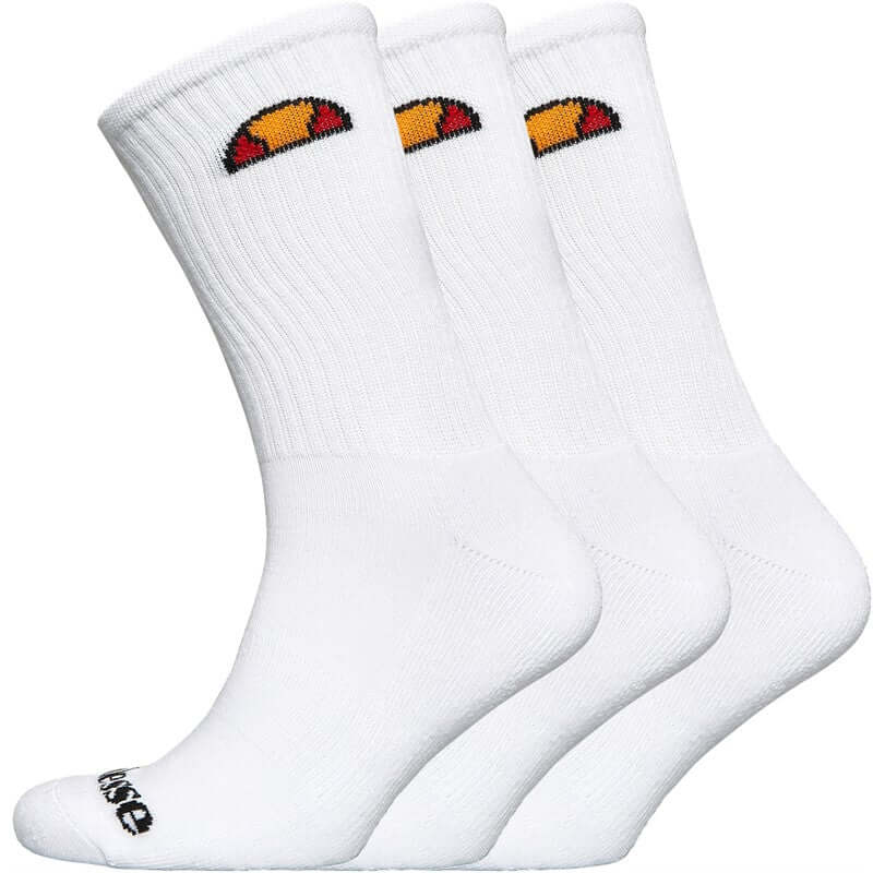 Ellesse 3 Pack Crew Socks White UK 9–11.5 | Cushioned & Branded
