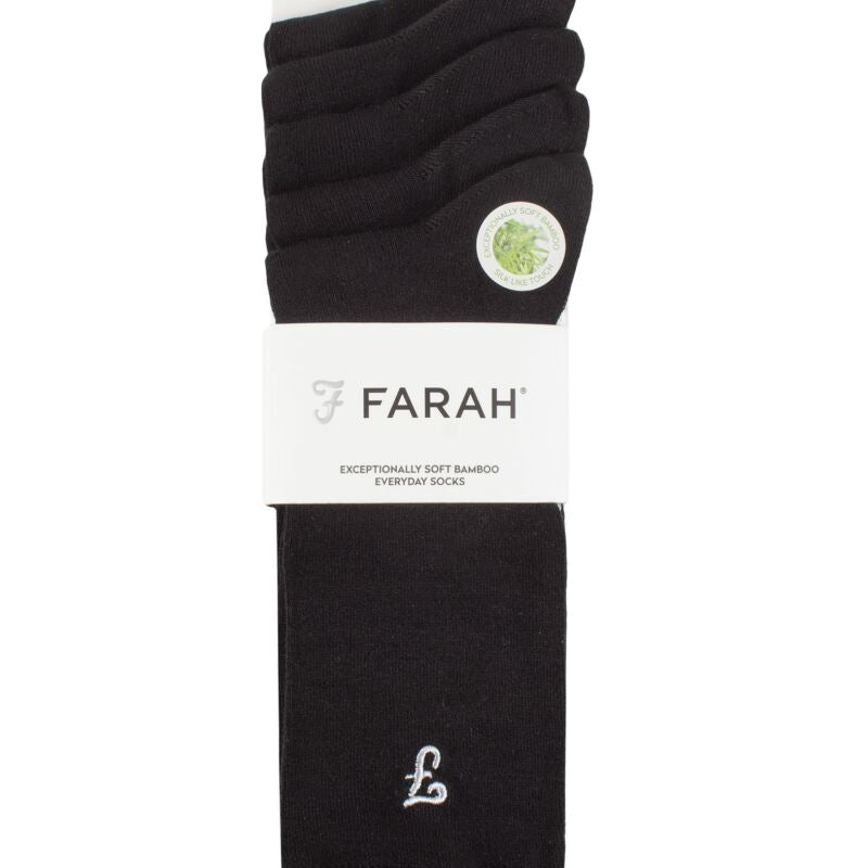 Farah Men’s 5 Pack Bamboo Socks – Contrast Heel & Toe with Embroidered Leg (UK 6-11)