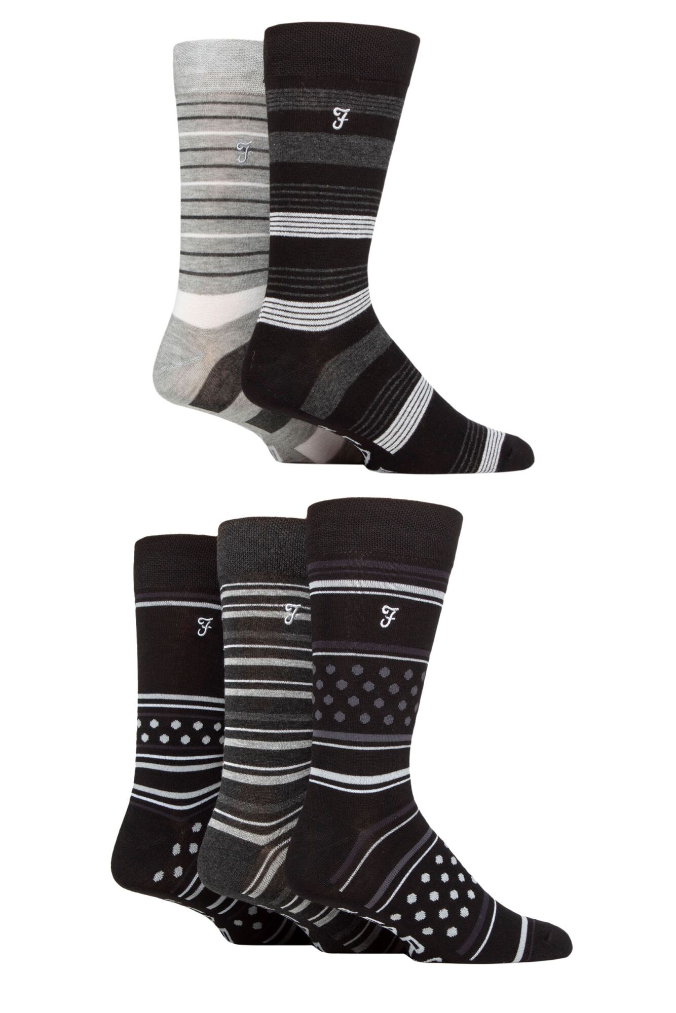 Farah Men’s 5 Pack Bamboo Pattern Socks – Embroidered Logo (UK 6-11)