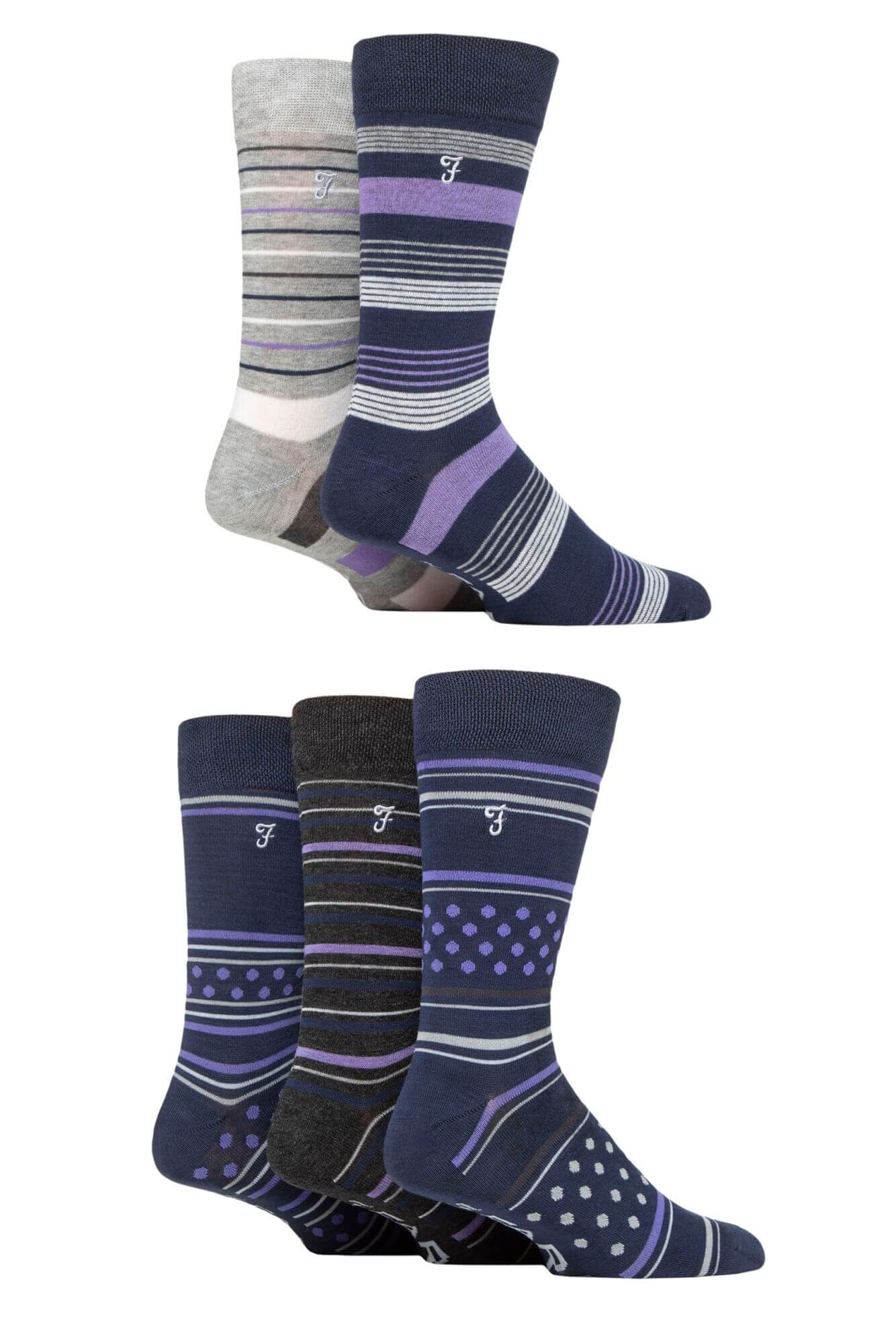 Farah Men’s 5 Pack Bamboo Pattern Socks – Embroidered Logo (UK 6-11)