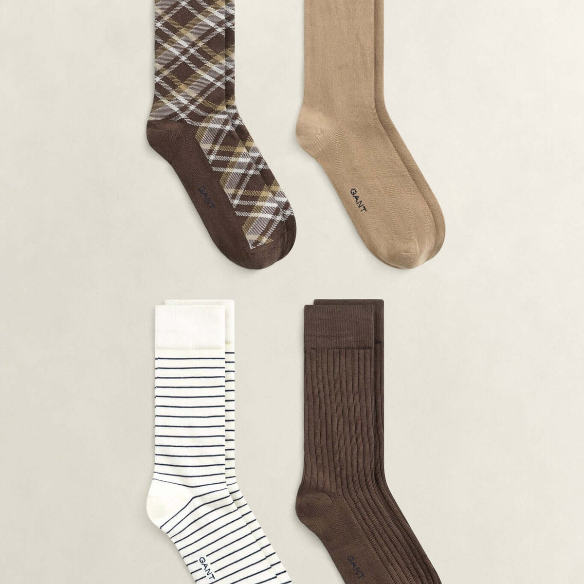 GANT Checked Socks 4-Pack Shadow Brown - Four Sock Designs