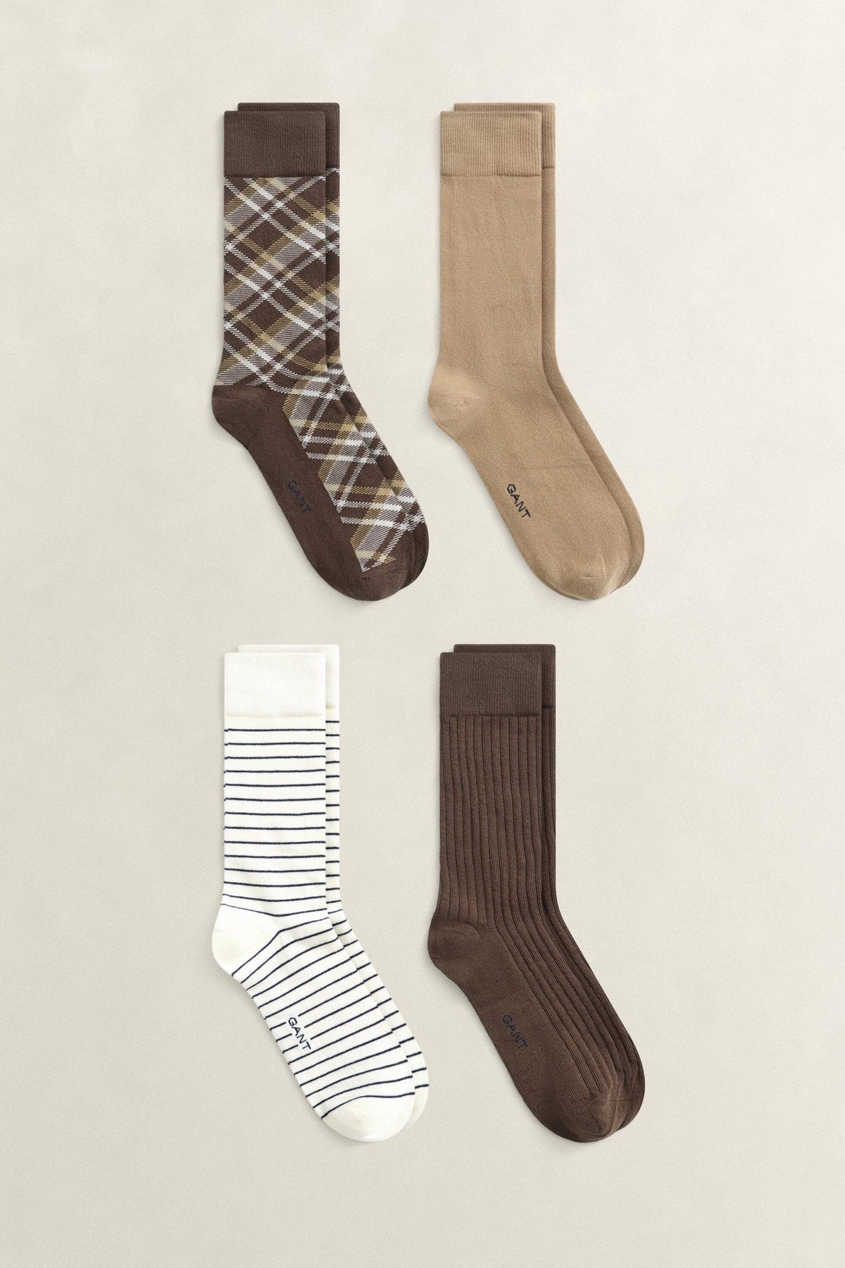 GANT Checked Socks 4-Pack Shadow Brown - Four Sock Designs