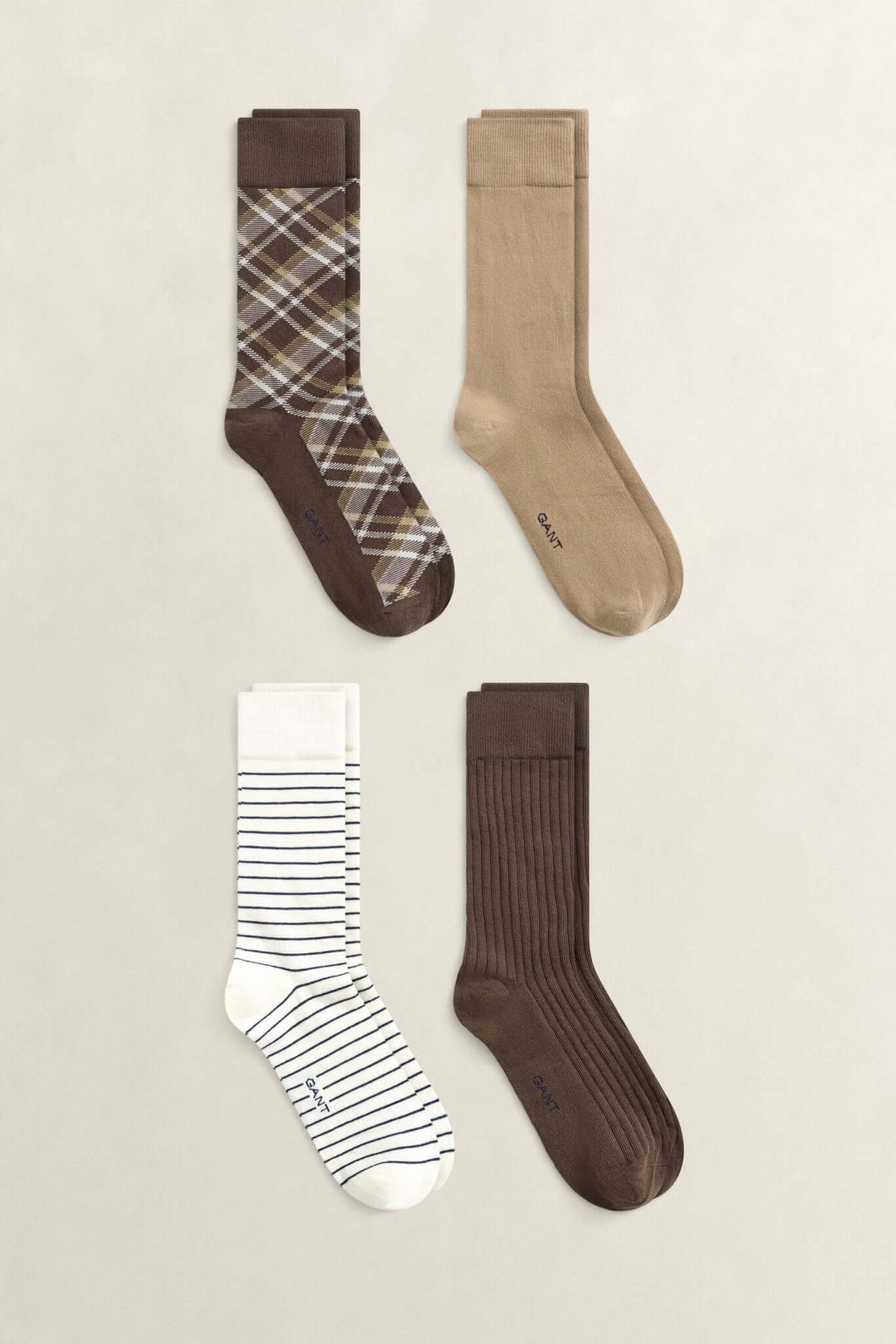 GANT Checked Socks 4-Pack Shadow Brown - Four Sock Designs