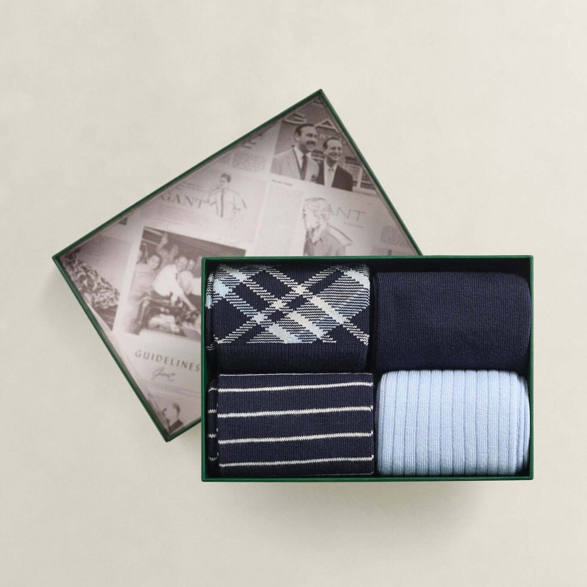 GANT Checked Socks 4-Pack Evening Blue - Gift Box Presentation