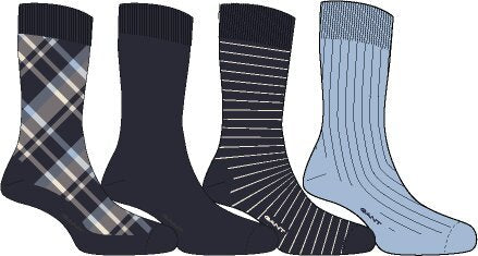 GANT Checked Socks 4-Pack Evening Blue - Design Illustration