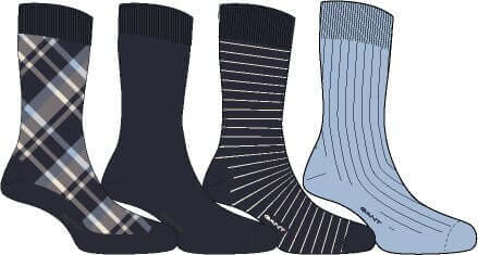 GANT Checked Socks 4-Pack Evening Blue - Design Illustration