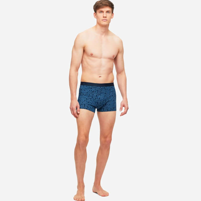 Derek Rose Men's Trunks - Navy Geometric Pima Cotton